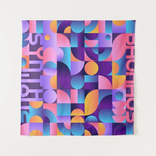 Tenture Affiche Synthwave Bauhaus Neon #2 violet foncé ros (Devant (Horizontal))