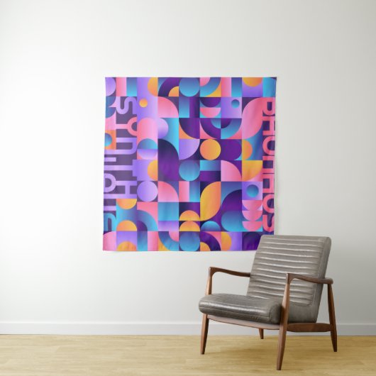 Tenture Affiche Synthwave Bauhaus Neon #2 violet foncé ros (En situation (horizontale))