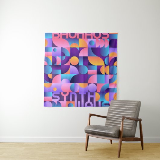 Tenture Affiche Synthwave Bauhaus Neon #2 violet foncé ros (En situation)