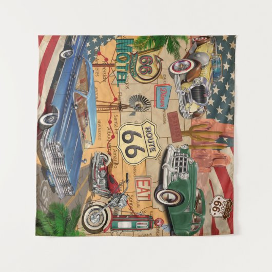 Tenture Affiche vintage Route 66. (Devant (Horizontal))