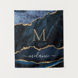 Tenture Agate Marine Marbre Bleu Votre nom Lettre Tapisser