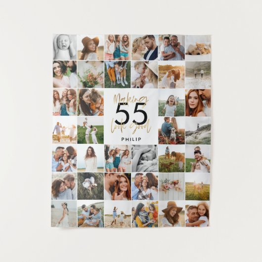 Tenture âge modifiable chic anniversaire multi photo scrip (Devant)