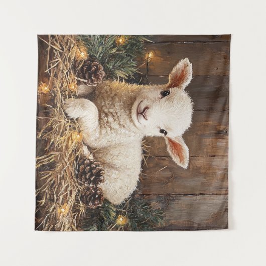 Tenture Agneau de Noël mignon peinture rustique (Devant (Horizontal))