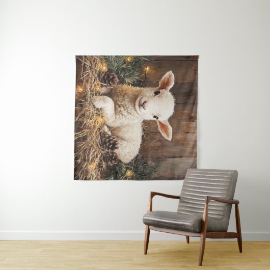 Tenture Agneau de Noël mignon peinture rustique (En situation (horizontale))