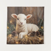 Tenture Agneau de Noël mignon peinture rustique (Devant)