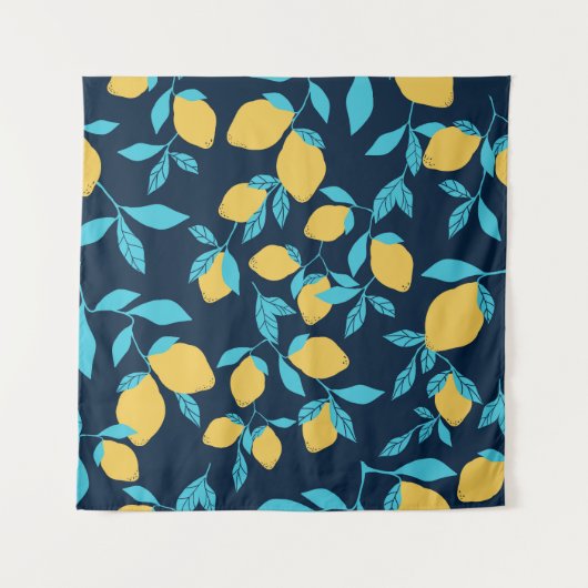 Tenture Agrumes simples : citrons sur le bleu. (Devant)