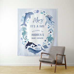 Tenture Ahoy C’est un garçon sous le Baby shower bleu mari