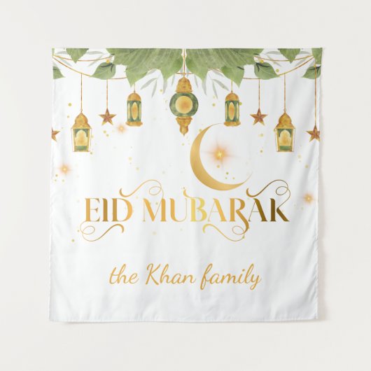 Tenture Aïd Moubarak Custom Gold Lanternes blanches + Lune (Devant)