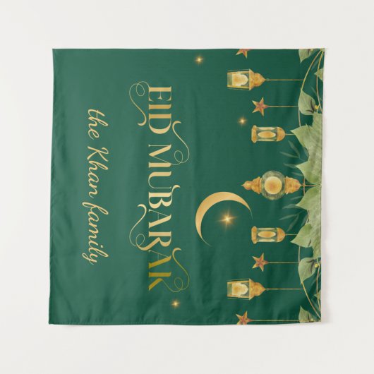 Tenture Aïd Moubarak Custom Gold Lanterns + Lune (Devant (Horizontal))