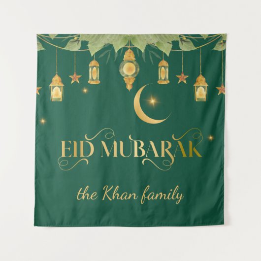 Tenture Aïd Moubarak Custom Gold Lanterns + Lune (Devant)