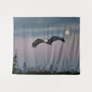 Tenture Aigle chauve devant Seattle et Lune