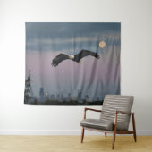 Tenture Aigle chauve devant Seattle et Lune (En situation (horizontale))
