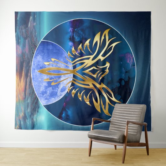 Tenture Aigle Lune (En situation (horizontale))