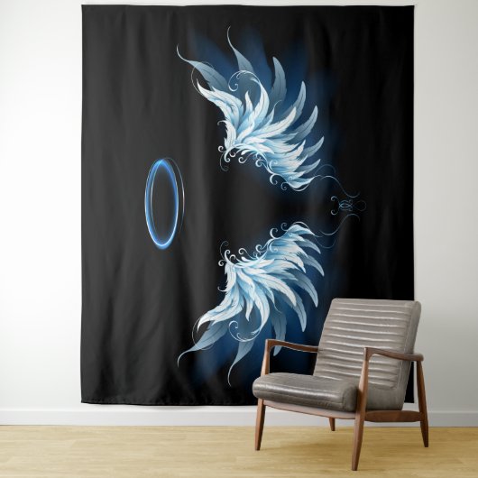 Tenture Ailes d'angle brillant bleu sur arrière - plan noi (En situation)