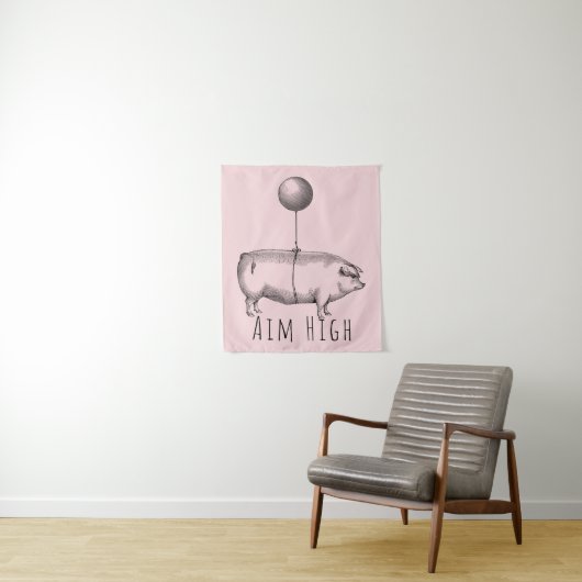 Tenture Aim High Cute Pig and Balloon Inspirational (En situation)