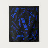 Tenture Ajouter un nom ou un mot | Bleu et noir (Devant)