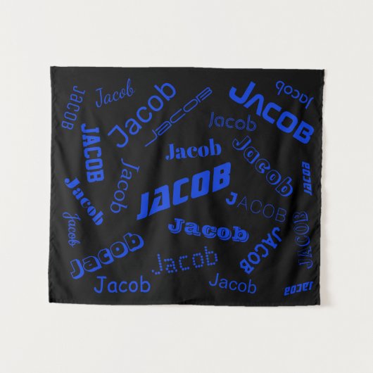 Tenture Ajouter un nom ou un mot | Bleu et noir (Devant (Horizontal))