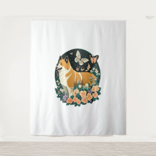 Tenture Akita Chien avec Fleur et T-shirt Papillon