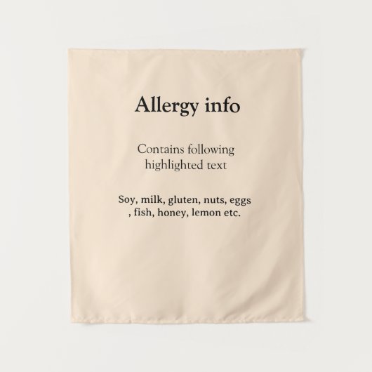 Tenture Alerte d'allergie alimentaire ajouter un nom aux é (Devant)