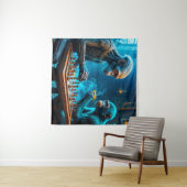 Tenture Alien et singe jouer aux échecs avec café (En situation (horizontale))