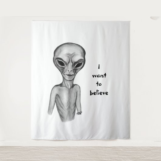 Tenture Alien gris, je veux croire (Devant)