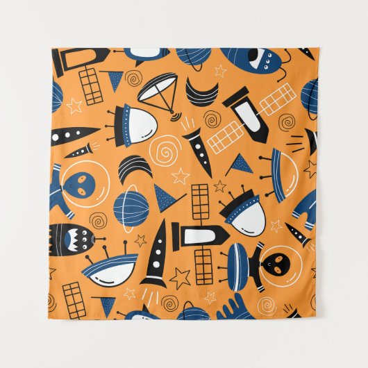 Tenture Alien OVNI, vaisseaux spatiaux, motif pour enfants (Devant (Horizontal))