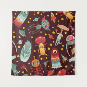 Tenture Aliens de dessin vintage motif sans couture.