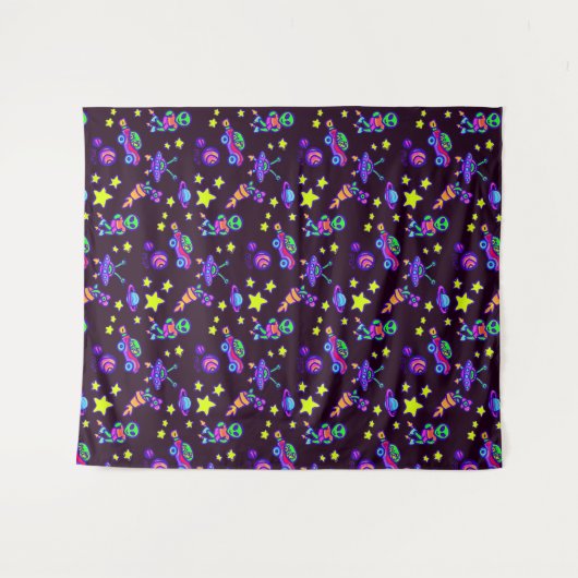 Tenture Aliens Et Étoiles Dans L'Espace (Devant (Horizontal))