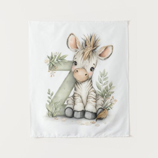 Tenture Alphabet Animaux Bébés Aquarelle Mignons Zèbre (Devant)