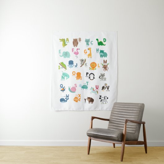 Tenture Alphabet de doodle animal (En situation)