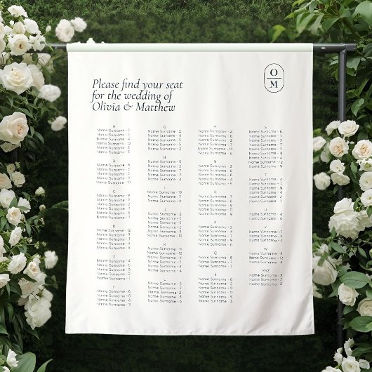 Tenture Alphabet Mariage Chic Monogramme Plan de Table Mar