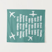 Tenture Alphabet phonétique cool Aviation bleue et blanche (Devant (Horizontal))