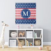 Tenture American Red White Blue Monogramme personnalisé in