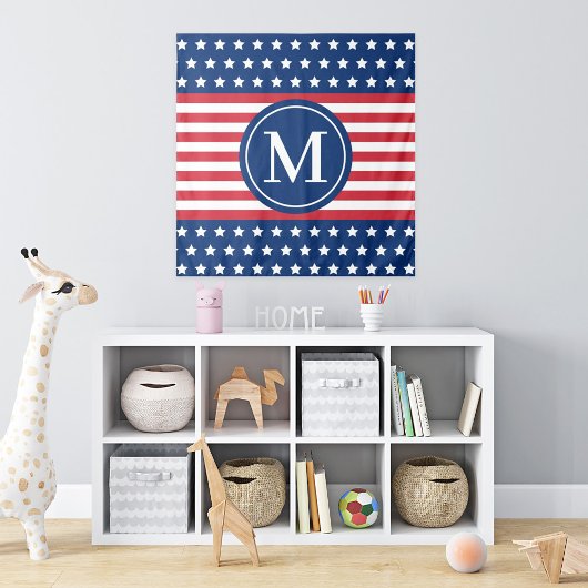 Tenture American Red White Blue Monogramme personnalisé in