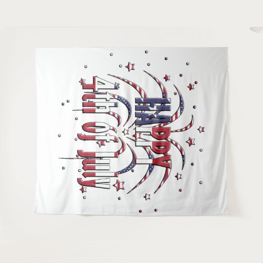 Tenture American Stars and Stripes Happy 4 juillet (Devant (Horizontal))