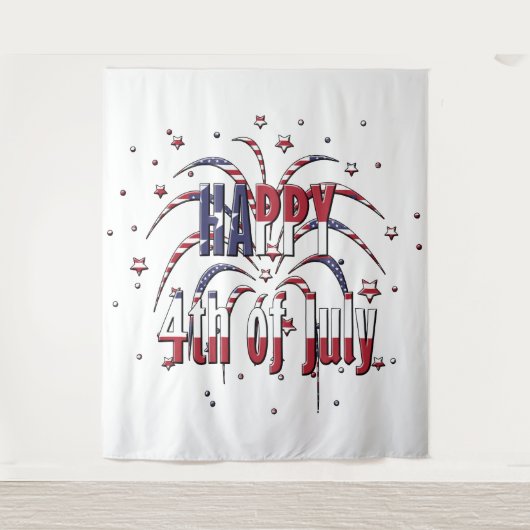 Tenture American Stars and Stripes Happy 4 juillet (Devant)