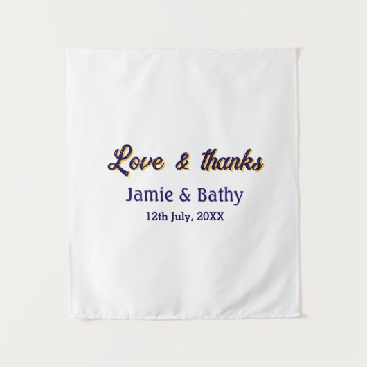 Tenture Amour et remerciements couple nom date orange viol (Devant)