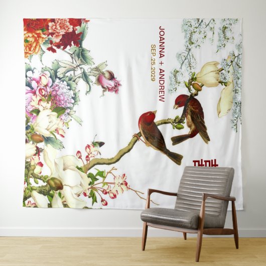 Tenture Amour Fleurissant Oiseaux & Fleurs Mariage Chinois (En situation (horizontale))