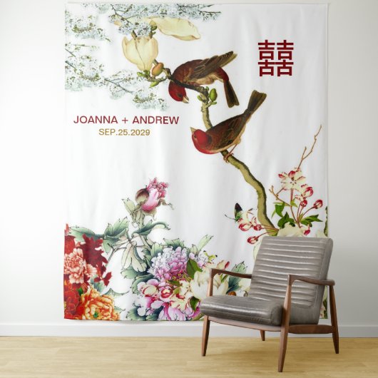 Tenture Amour Fleurissant Oiseaux & Fleurs Mariage Chinois (En situation)