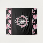 Tenture Amour gothique | Squelette rose et noir Coeur flor (Devant (Horizontal))