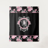 Tenture Amour gothique | Squelette rose et noir Coeur flor (Devant)