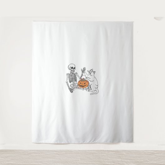 Tenture Amoureux de les chats Halloween Funny Skeleton et  (Devant)