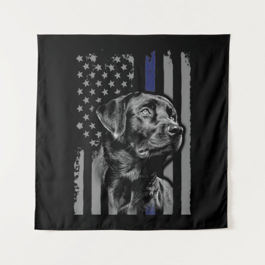 Tenture Amoureux des chiens | Black Labrador American Flag (Devant)