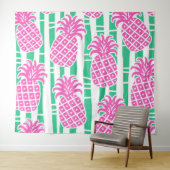 Tenture Ananas Bambou rayures rose et Motif vert (En situation (horizontale))
