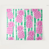 Tenture Ananas Bambou rayures rose et Motif vert (Devant (Horizontal))