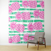 Tenture Ananas Bambou rayures rose et Motif vert (En situation)