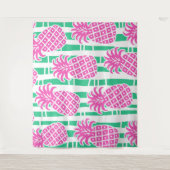 Tenture Ananas Bambou rayures rose et Motif vert (Devant)