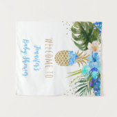 Tenture Ananas Blue Gold Floral Baby shower fond (Devant (Horizontal))