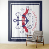 Tenture Ancre de bateau nautique bleu marine et rouge (En situation)