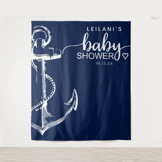 Tenture Ancre nautique Baby shower bleu marine (Devant)